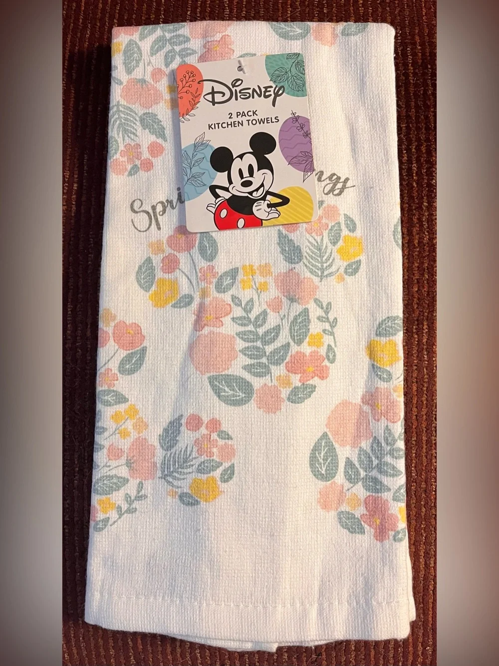 Disney Spring Blessings Kitchen Towels (2) with Pink and Yellow Florals